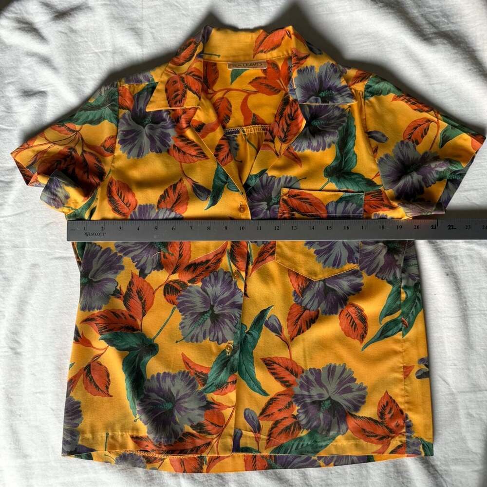 Vintage 70s Tea Leaves Of California Floral Hawaiian Blouse Shirt Boho -M View 3